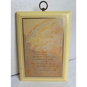 Vintage 1980 Hallmark Wooden Plaque Dove Rainbow Religious Prayer Wall Decor